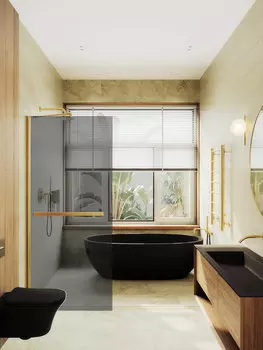 Душевая перегородка MaybahGlass Walk In 79х195 MGD-729-3шс полотенцедержателем, стекло графит, профиль золото