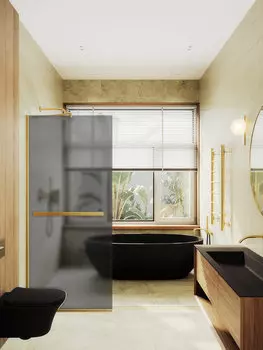 Душевая перегородка MaybahGlass Walk In 79х195 MGD-730-3у с полотенцедержателем, стекло графит матовое, профиль золото