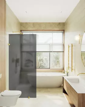 Душевая перегородка MaybahGlass Walk In 79х195 MGD-271-3 стекло графит, коннекторы золото