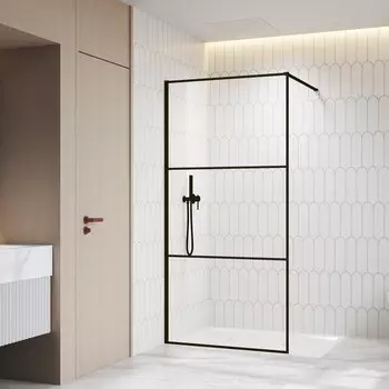 Душевая перегородка RGW 100x200 WA-09B стекло прозрачное, профиль матовый черный