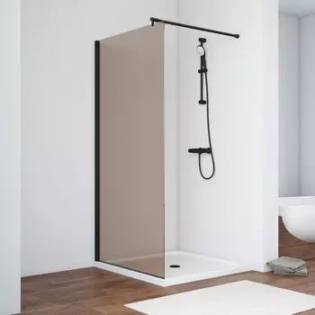 Душевая перегородка Vegas-Glass 116x200 EAF NOVO h2000 116 02М 05 профиль черный матовый, стекло бронза