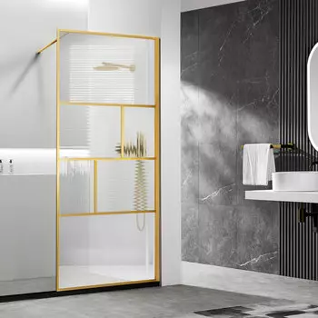 Душевая перегородка Vincea Walk in HC Art 80 см VSW-1HC800CFBG стекло прозрачное, рифленое, профиль брашированное золото