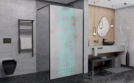 Душевая перегородка Walk In AvaCan LB110MT 110x200 стекло матовое с рисунком, профиль черный
