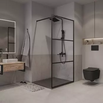 Душевая перегородка Walk In Niagara Nova 100x195 NG-688-10BLACK стекло прозрачное с рисунком, профиль черный матовый