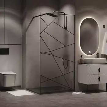 Душевая перегородка Walk In Niagara Nova 120x195 NG-680-12BLACK стекло прозрачное с рисунком, профиль черный матовый