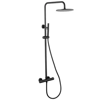 Душевая стойка Abber Wasser Kreis AF8160B черная матовая, с термостатом, без излива для ванны