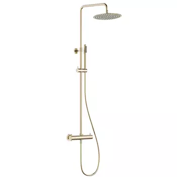 Душевая стойка AQUAme Siena AQM8006BG золото шлифованное, со смесителем и термостатом, без излива