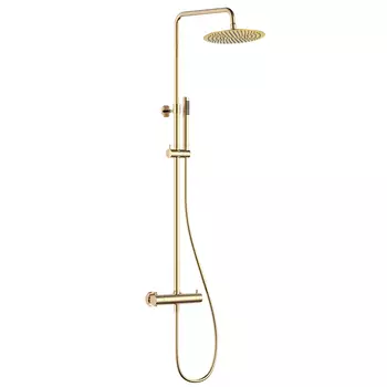 Душевая стойка AQUAme Siena AQM8006GG золото, со смесителем и термостатом, без излива