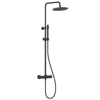 Душевая стойка AQUAme Siena AQM8006MB черный матовый, со смесителем и термостатом, без излива