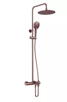 Душевая стойка AQUAme Siena AQM8008BC медь шлифованная, со смесителем, термостатом и изливом