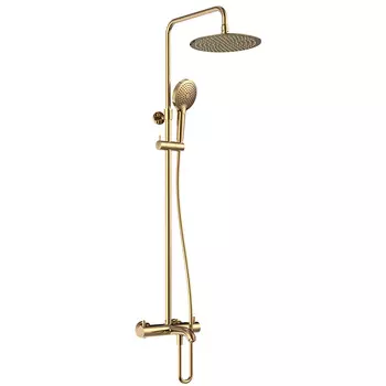 Душевая стойка AQUAme Siena AQM8008BG золото шлифованное, со смесителем, термостатом и изливом