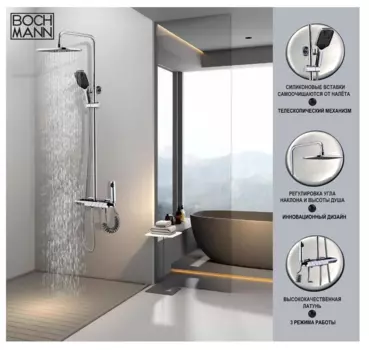 Душевая стойка BOCH MANN Vettorre ts BM9650 с термостатом, без излива,хром