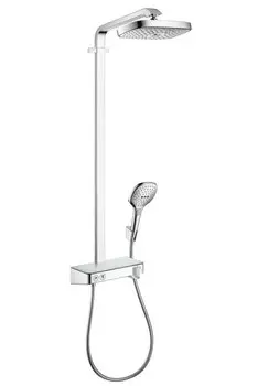 Душевая стойка Hansgrohe Raindance Select Push 300 2jet Showerpipe 27126400 с термостатом, без излива, белая, хром