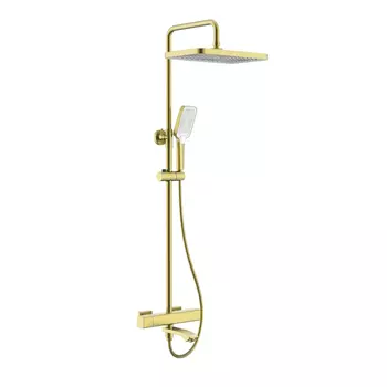 Душевая стойка Raglo R01 R01.26.03 сатин золотой, с изливом и термостатом