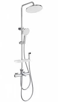 Душевая стойка с гигиеническим душем WONZON & WOGHAND SOLID WW-C3011-A1-CR глянцевый хром, с изливом и термостатом