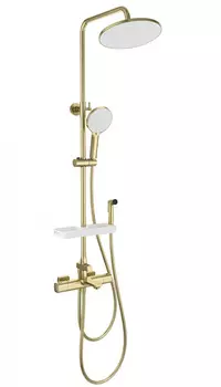 Душевая стойка с гигиеническим душем WONZON & WOGHAND SOLID WW-C3011-A1-BG брашированное золото, с изливом и термостатом