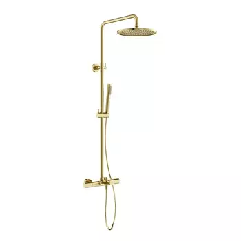Душевая стойка Sancos Etna SC9008BG брашированное золото, со смесителем и термостатом, с изливом