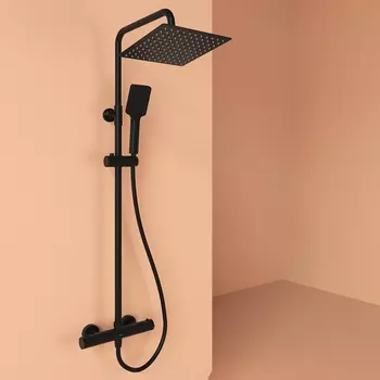 Душевая стойка Sancos Kanedo SC7100MB черная матовая, с термостатом, без излива