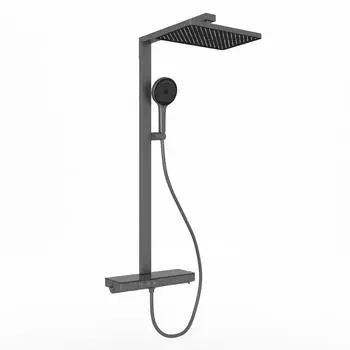 Душевая стойка Sancos Vos SC6100GG вороненая сталь, со смесителем и термостатом, с изливом