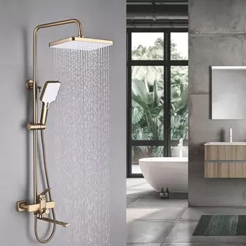 Душевая стойка Shevanik S6136G с изливом, золотой сатин