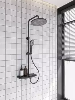 Душевая стойка Veconi Enna EN-200-B-C4 с изливом, чёрная матовая