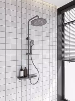 Душевая стойка Veconi Enna EN-200-GR-C4 с изливом, графит брашированный