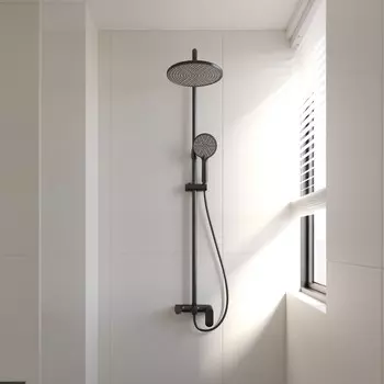 Душевая стойка Veconi Ferri FE-110-B-C4 с изливом, чёрная матовая