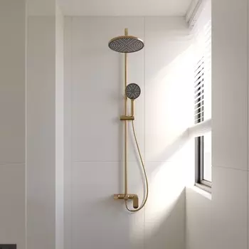 Душевая стойка Veconi Ferri FE-110-G-C4 с изливом, золото брашированное