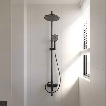 Душевая стойка Veconi Turi TU-100-B-C4 с изливом, чёрная матовая