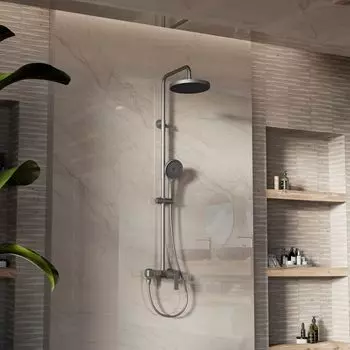 Душевая стойка Vincea VSFS-413GM с изливом, вороненая сталь