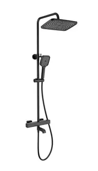 Душевая стойка WONZON & WOGHAND STAY WW-B3016-T1-MB матовая черная, с изливом и термостатом