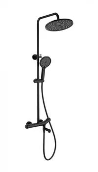 Душевая стойка WONZON & WOGHAND WW-B3057-A-MB матовая черная, с изливом и термостатом
