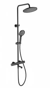 Душевая стойка WONZON & WOGHAND WW-B3069-MB матовая черная, с изливом и термостатом