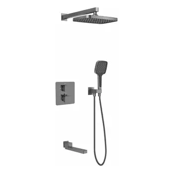 Душевой комплект Rose R1595T с термостатом и изливом для ванны, оружейная сталь