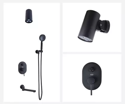 Душевой комплект встраиваемый Bronze de Luxe Scandi 14582-501B с изливом, черный