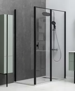 Душевой уголок Allen Brau Priority 120x80, стекло прозрачное, профиль черный, без поддона