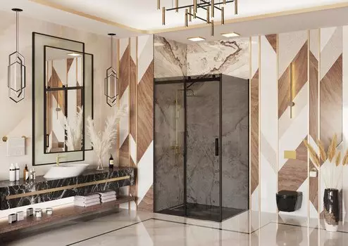 Душевой уголок Ambassador Benefit 140x110 19022203HBB-110HBB стекло тонированное, профиль черный, без поддона