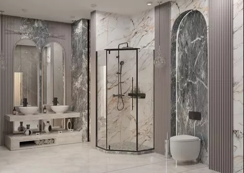 Душевой уголок Ambassador Ritz 90x90 112011202 стекло прозрачное, профиль черный, без поддона