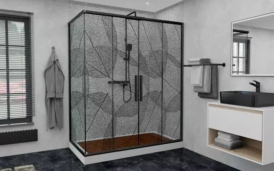 Душевой уголок AvaCan FB2 170-190 + SB90 170/190x90 стекло с рисунком, профиль черный матовый, без поддона