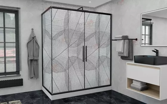 Душевой уголок AvaCan FB2 190-210 + SB100 MT 190/210x100 стекло матовое с рисунком, профиль черный, без поддона