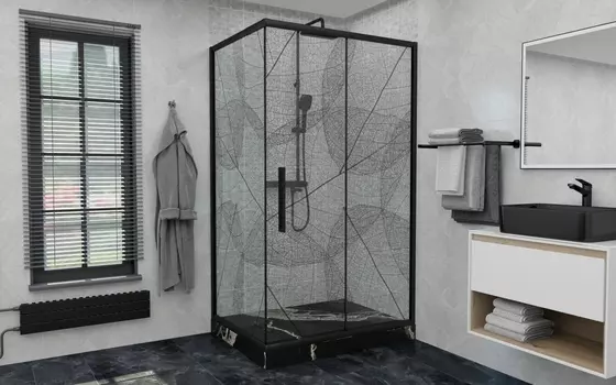 Душевой уголок AvaCan FB 120-140 + SB 100 120/140x100 стекло с рисунком, профиль черный матовый, без поддона