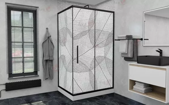 Душевой уголок AvaCan FB 160-180 + SB 100 MT 160/180x80 стекло матовое с рисунком, профиль черный матовый, без поддона