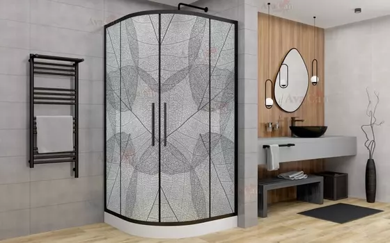 Душевой уголок AvaCan HB120MT 120x120 стекло матовое с рисунком, профиль черный матовый, без поддона