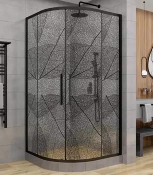 Душевой уголок AvaCan HB90 90x90 стекло с рисунком, профиль черный матовый