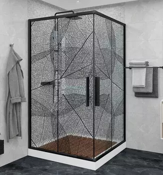 Душевой уголок AvaCan KB 100-110 110x110 стекло с рисунком, профиль черный матовый