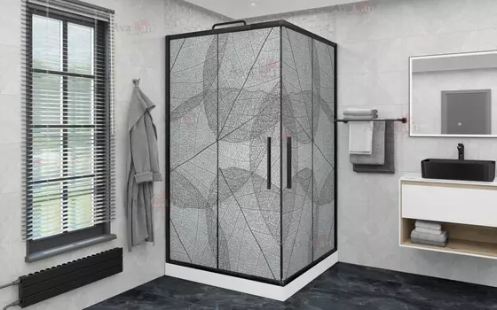 Душевой уголок AvaCan KB 100-110 MT 100/110x100/110 стекло матовое с рисунком, профиль черный матовый, без поддона