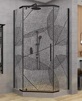 Душевой уголок AvaCan PB90 90x90 стекло с рисунком, профиль черный матовый