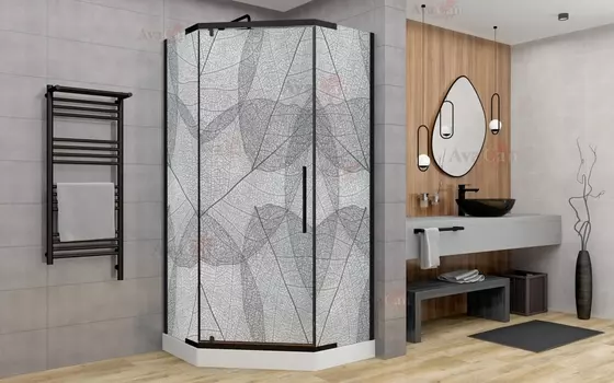 Душевой уголок AvaCan PB90MT 90x90 стекло матовое с рисунком, профиль черный матовый, без поддона