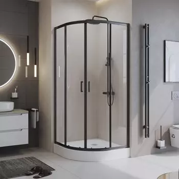 Душевой уголок BelBagno Uno 100х100 UNO-195-R-2-100-C-NERO стекло прозрачное, профиль черный, без поддона