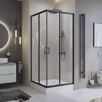 Душевой уголок BelBagno Uno 100х100 UNO-195-A-2-100-C-NERO стекло прозрачное, профиль черный, без поддона